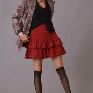 Anthropologie Maeve Embroidered Mini Skirt Red Size 0